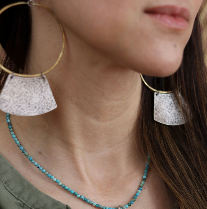 Keyhole Mezzaluna Earrings with Brass Hoops