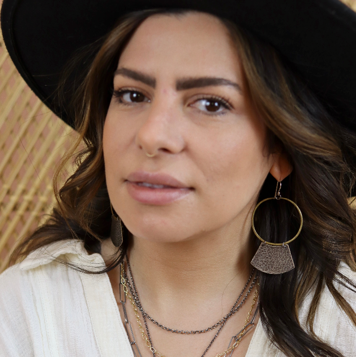 Keyhole Mezzaluna Earrings with Brass Hoops