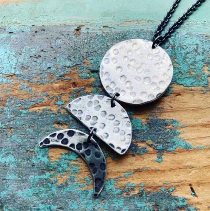 Silver Vertical Moon 3-Phase Necklace: Choice of large or small moons!