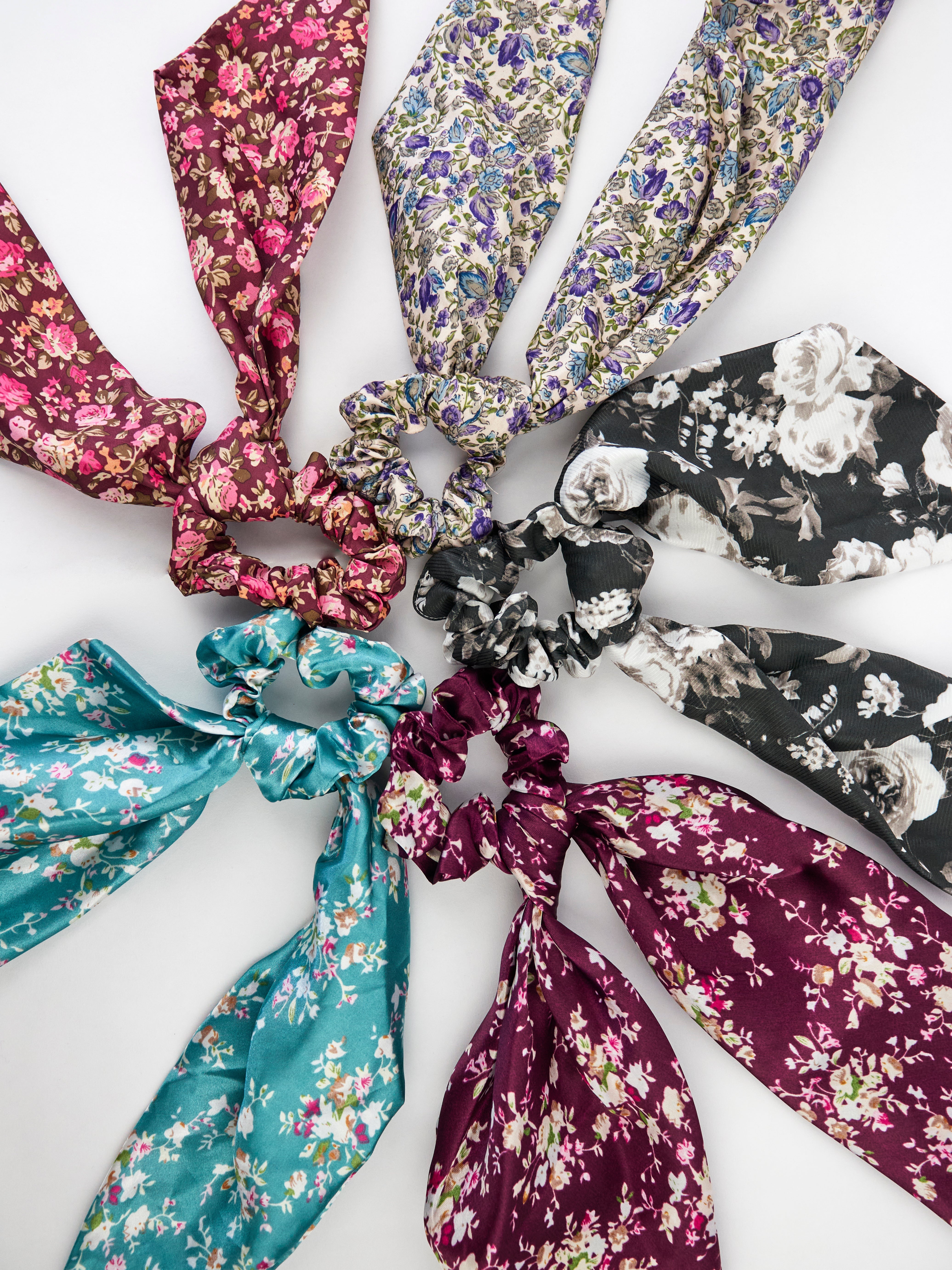 Black Floral Scarf Scrunchie