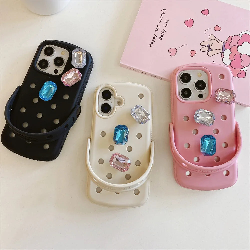 Luxury Gem Crocs Diy Phone Case Soft Cover For iPhone