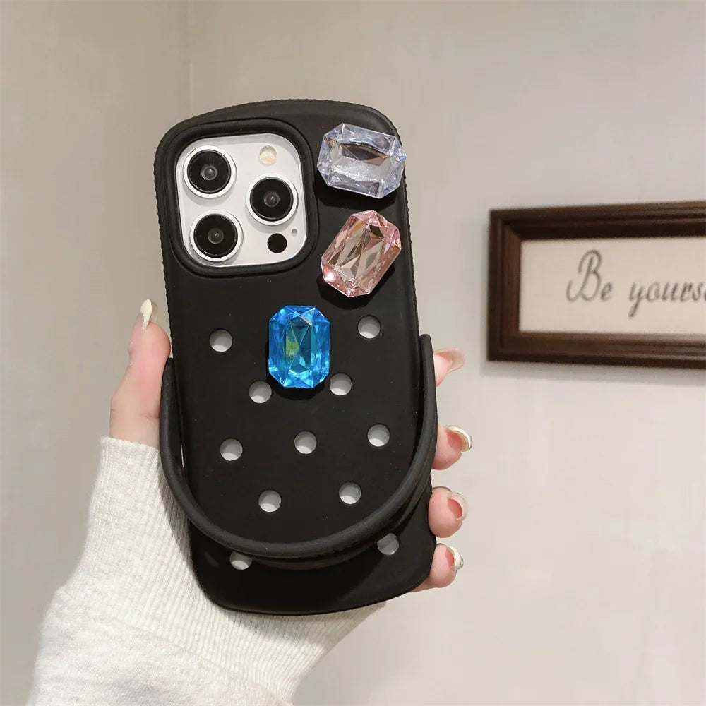 Luxury Gem Crocs Diy Phone Case Soft Cover For iPhone