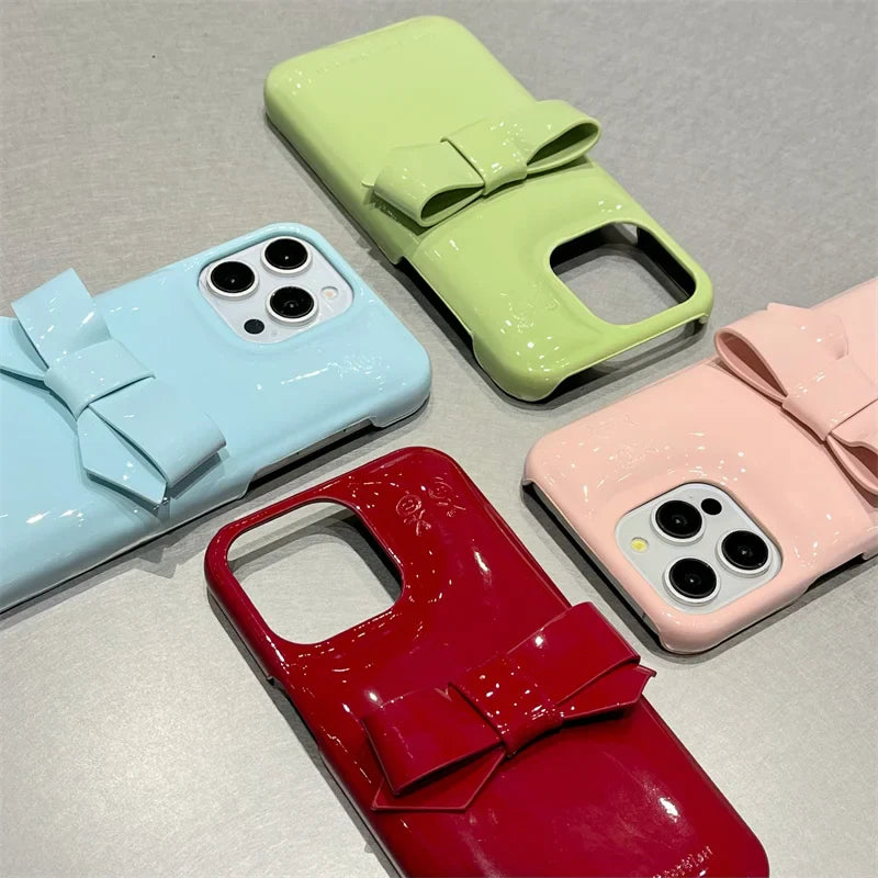 Candy Color Cute Bowknot Phone Case For iPhone