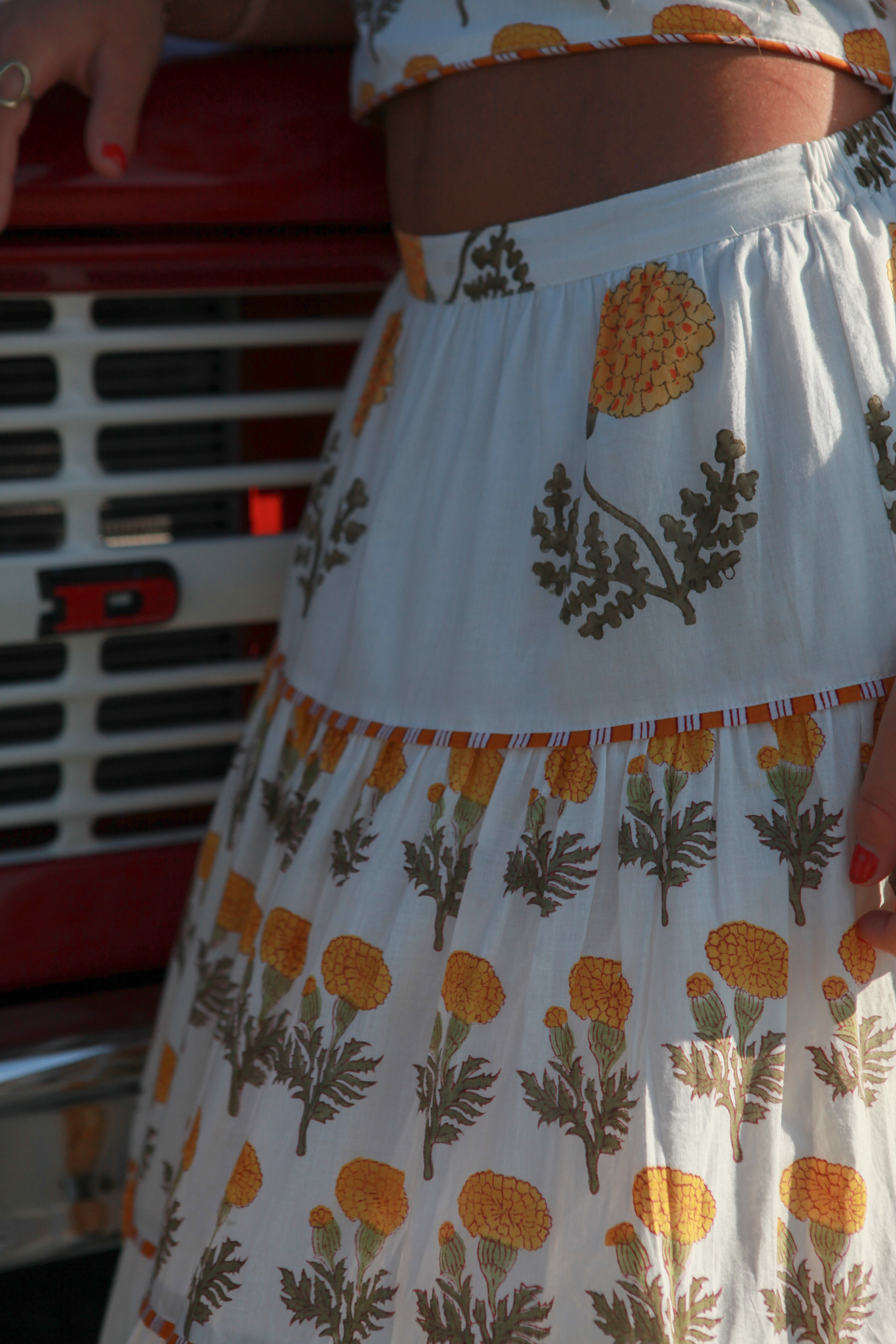 Drue Tiered Skirt in Marigold