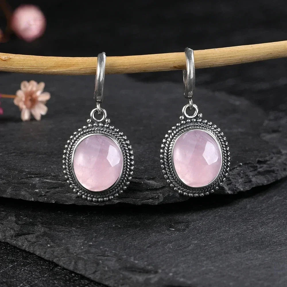 925 Sterling Silver Stone Oval Earrings