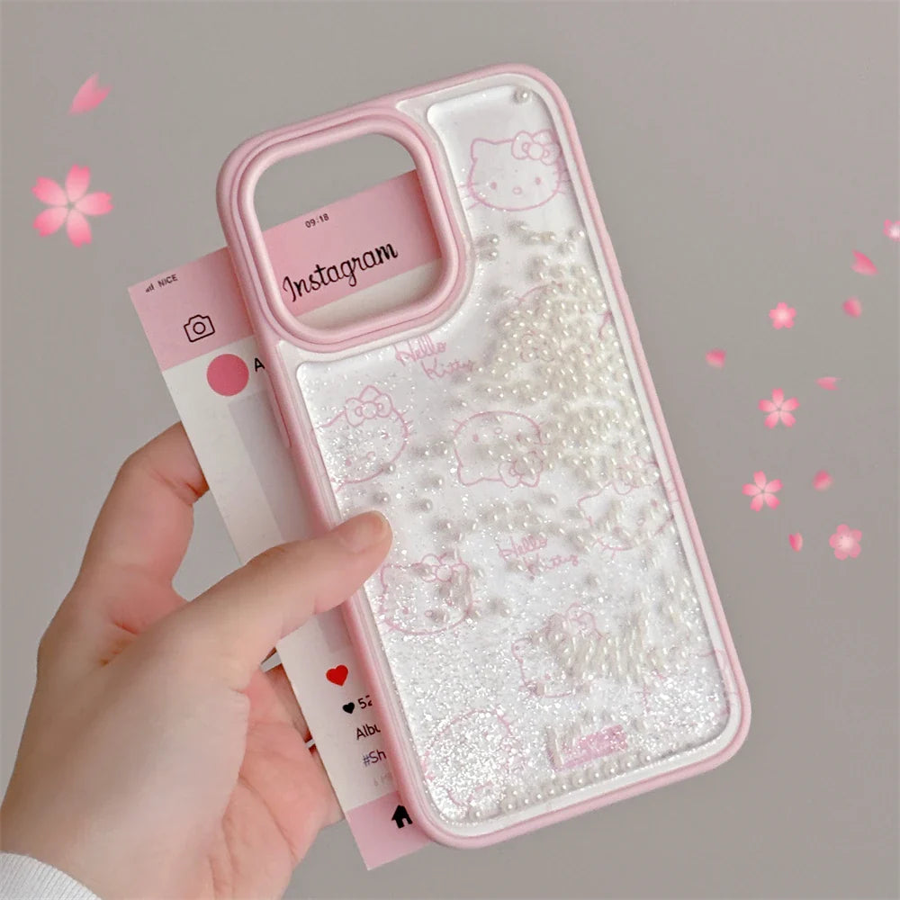 Cute Quicksand Pink Hello Kitty Phone Case