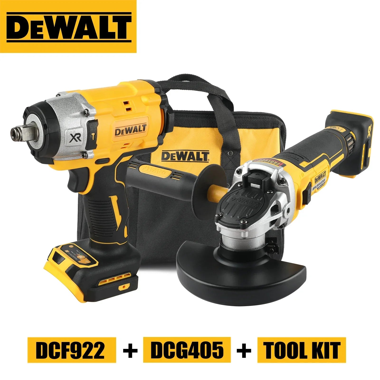 DEWALT Power Tool Bundle - DCD805, DCF805, DCF922, DCG405fn & 405nt and tool kit- Perfect for DIY and Professional Use