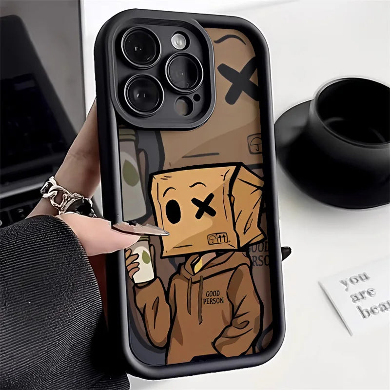 Cartoon Box Man Pattern Matte Soft Phone Case