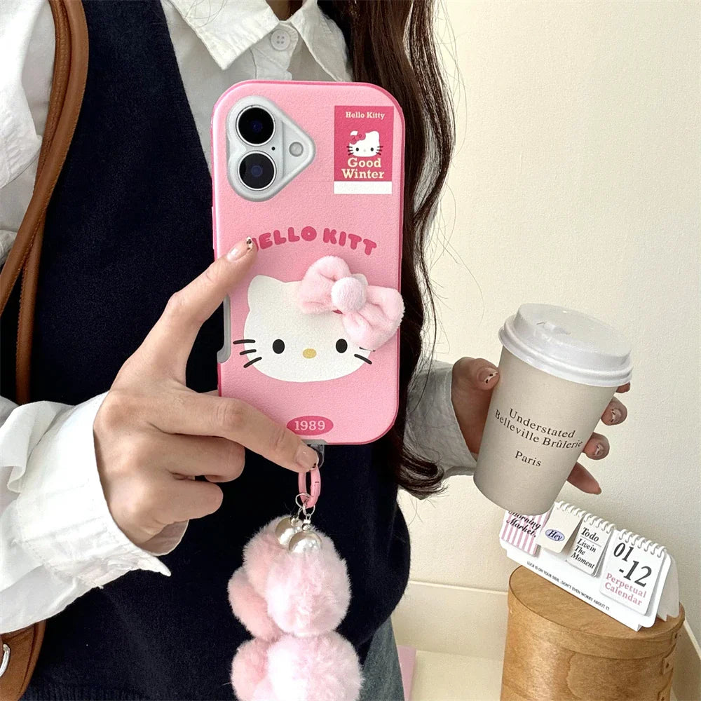 Luxury Cute Pink Bow Hello Kitty Leather Phone Case