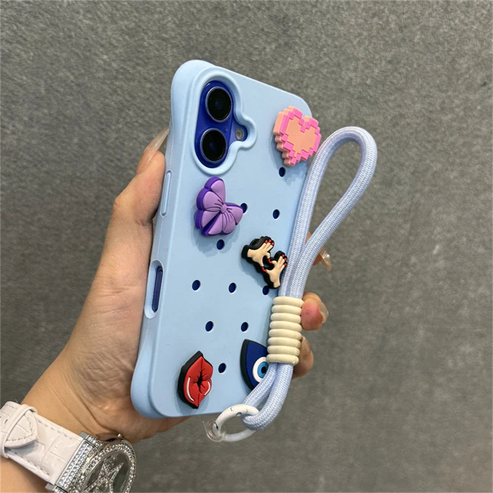 Diy Charms Holes Liquid Silicone Soft Case for iPhone