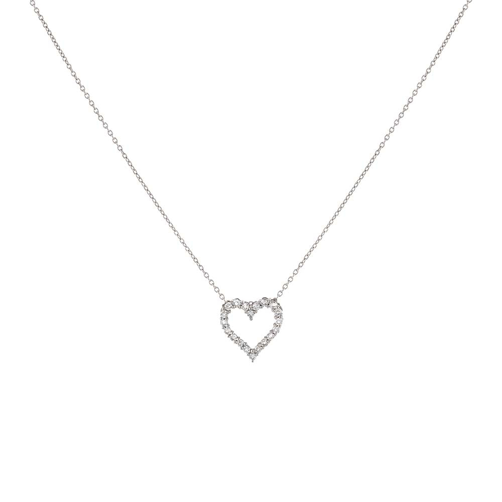 14K White Gold Classic Diamond Heart Necklace 14K - Adina's Jewels