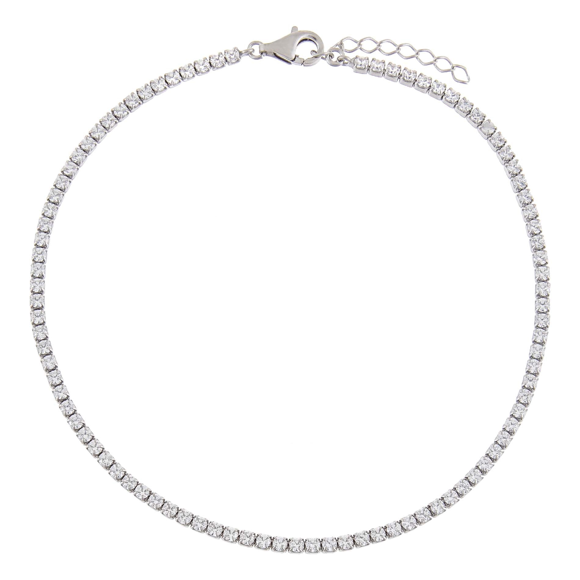 Silver / 2 MM Thin Tennis Anklet - Adina's Jewels