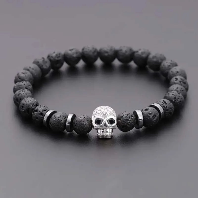 Lava Rock Skull Bracelet