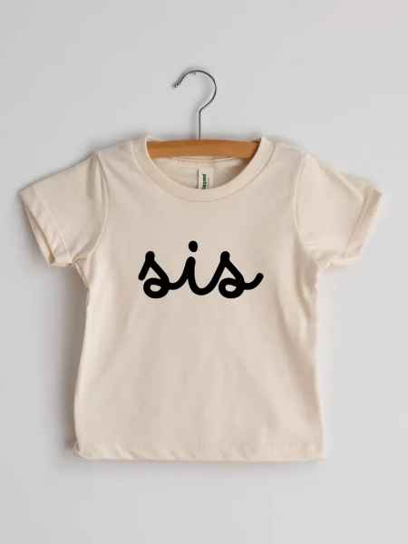 Sis Script Modern Natural Cream Organic Baby & Kids Tee