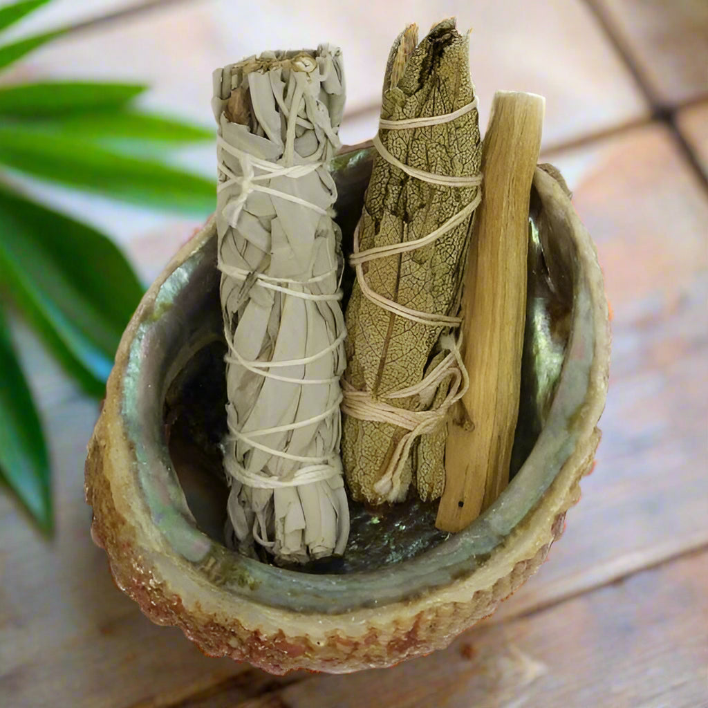 Smudging Gift Set – White Sage, Palo Santo & Yerba Santa for Energy Cleansing by OMSutra