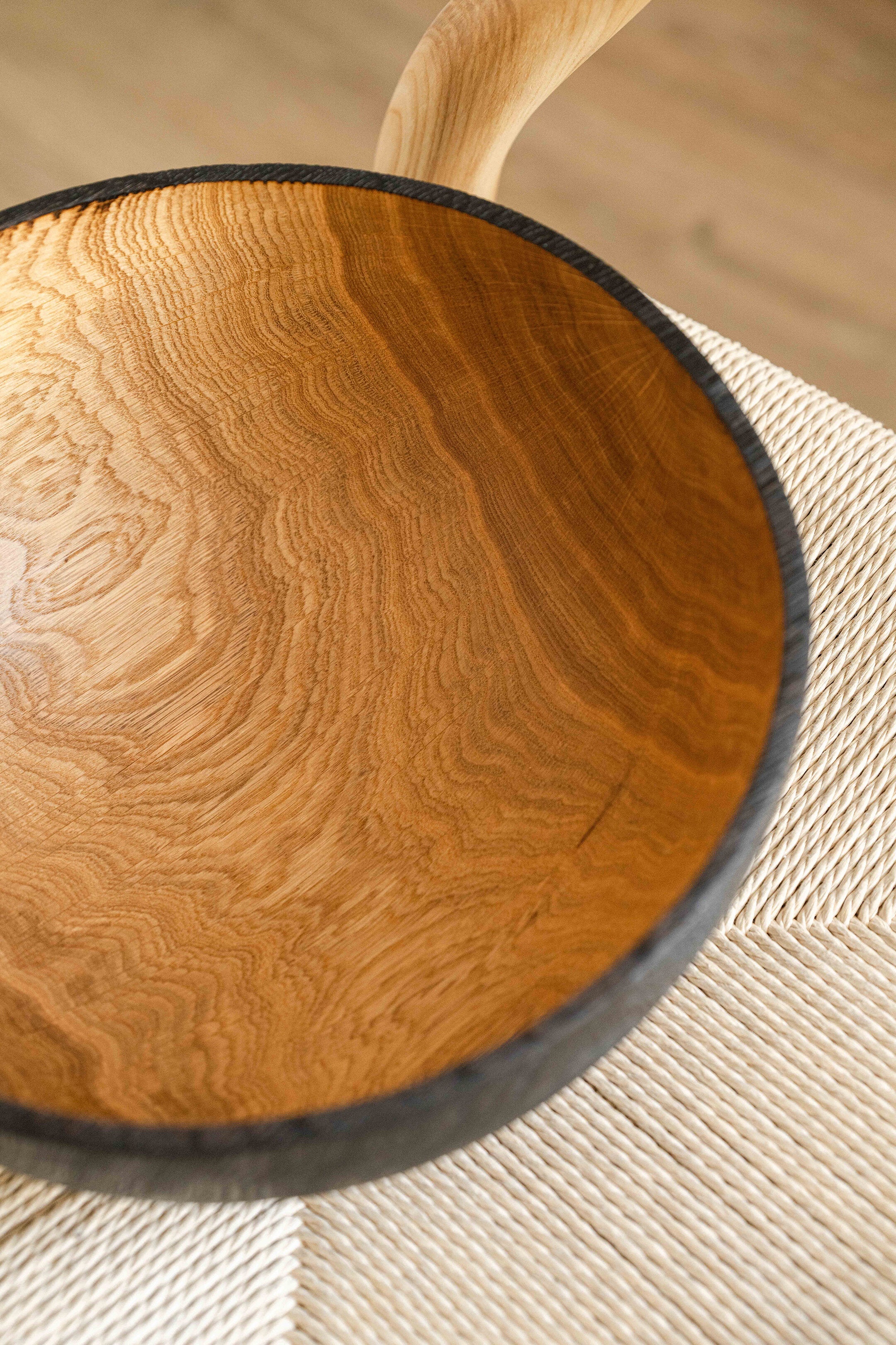 Hand Carved Large Half Charred Wooden Bowl