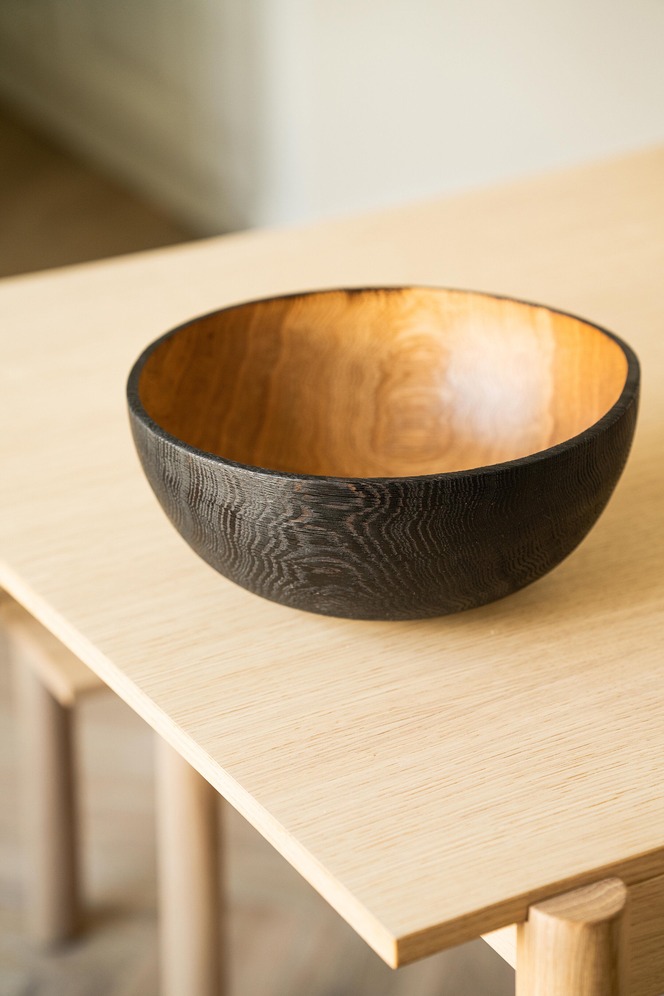 Hand Carved Large Half Charred Wooden Bowl
