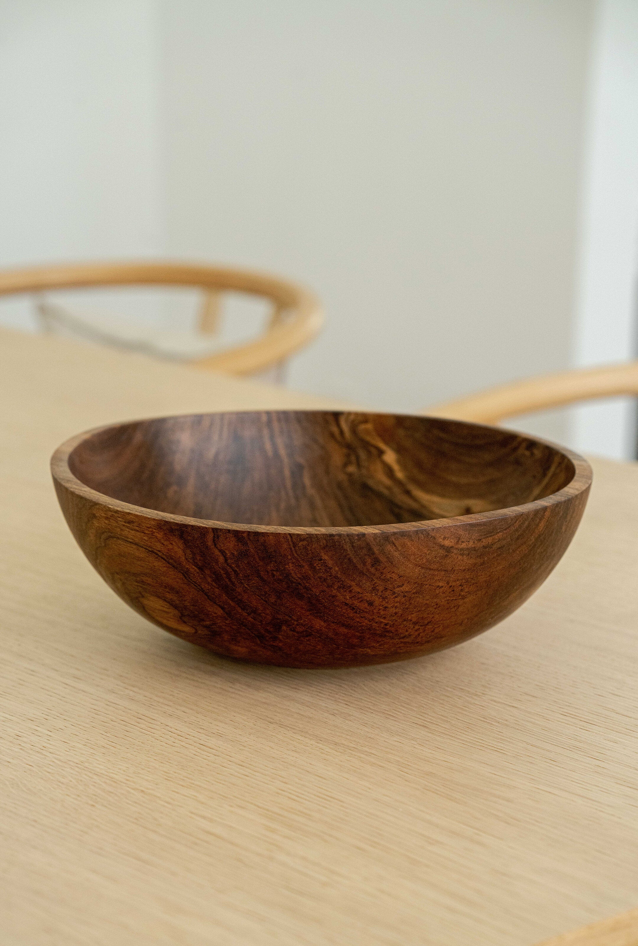Hand-Carved Large Walnut Wood Bowl