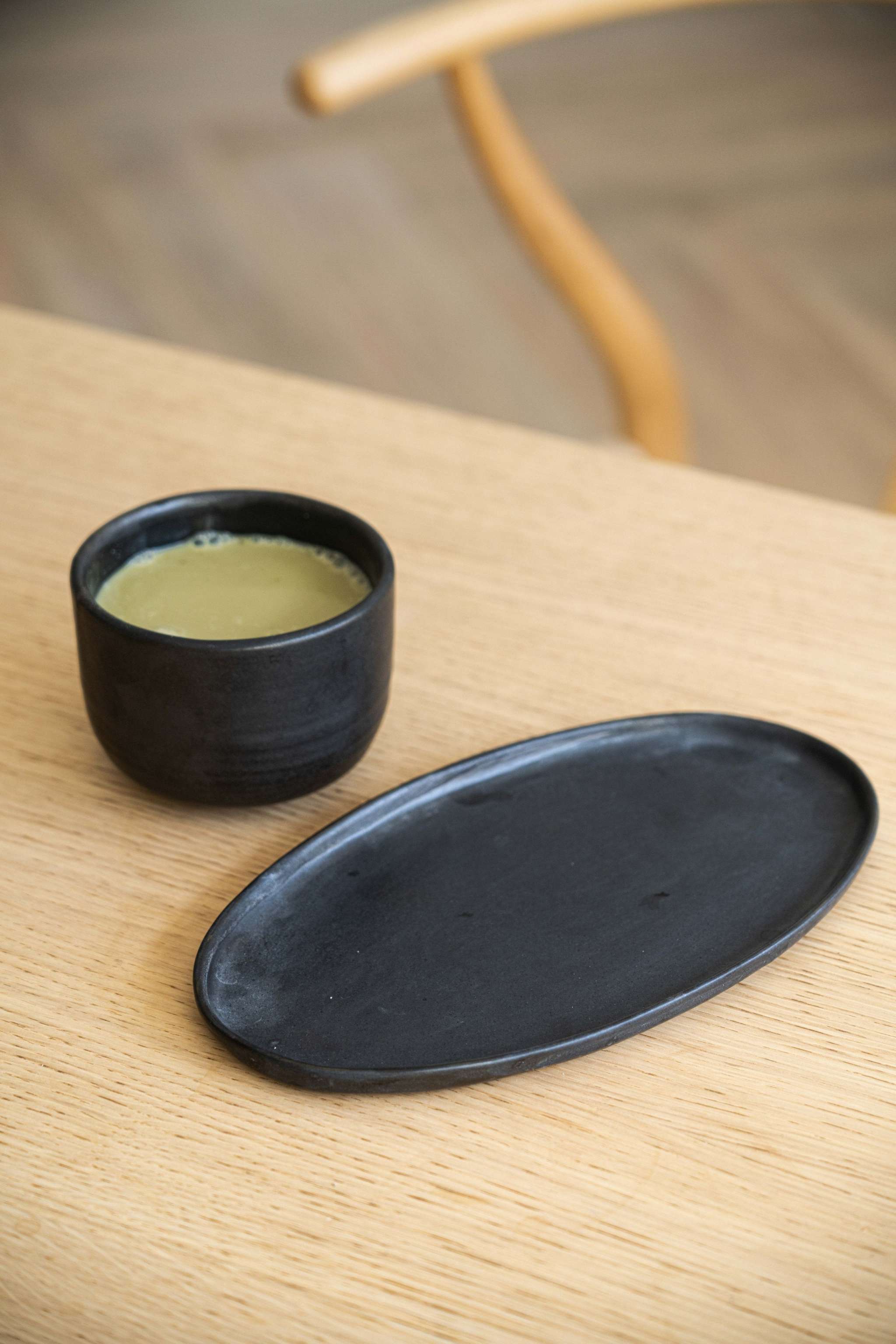 Black Matte Stoneware Oval Serving Platter