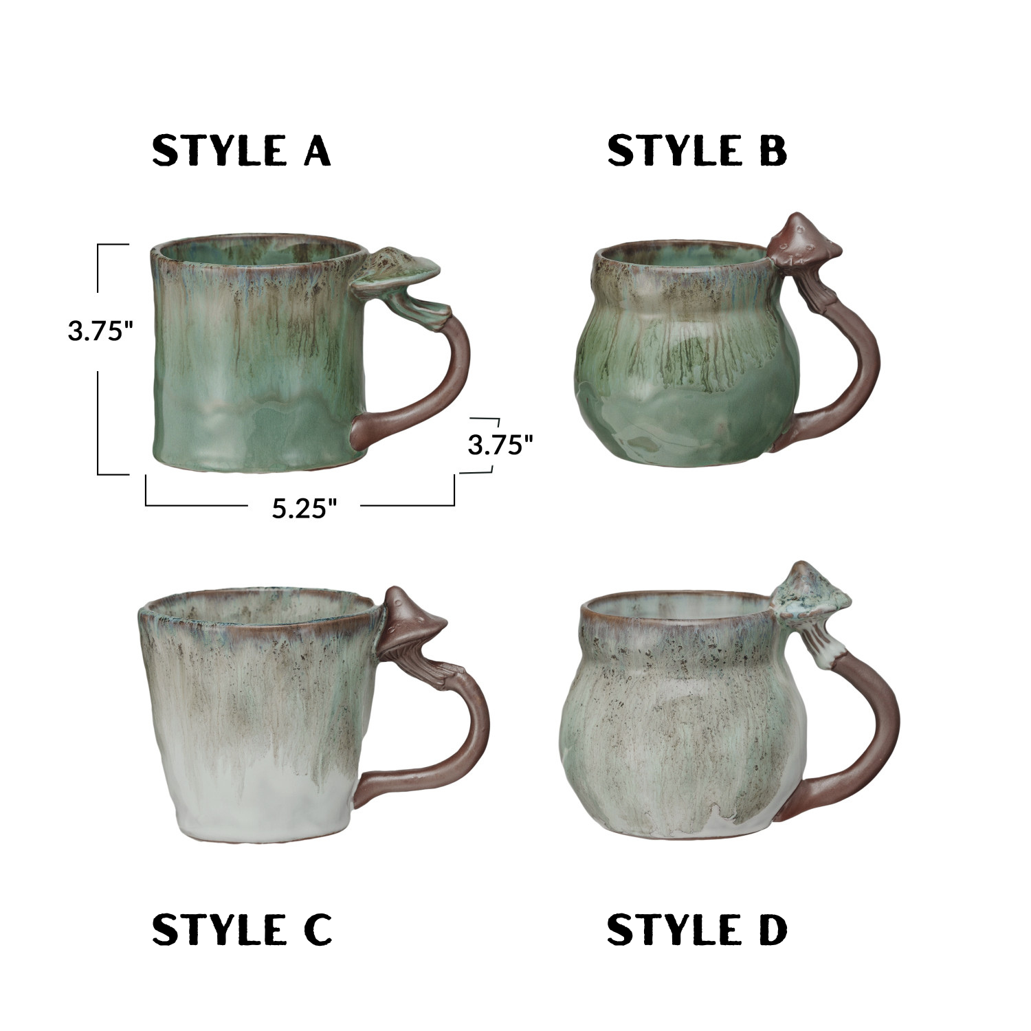 Reactive Glaze Stoneware Mug with Mushroom Handle | 4 Styles