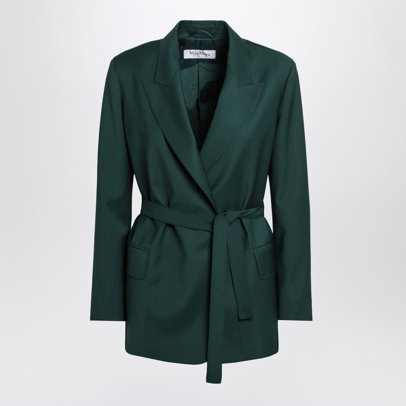 Max Mara Green Wool Canvas Jacket With Belt Women