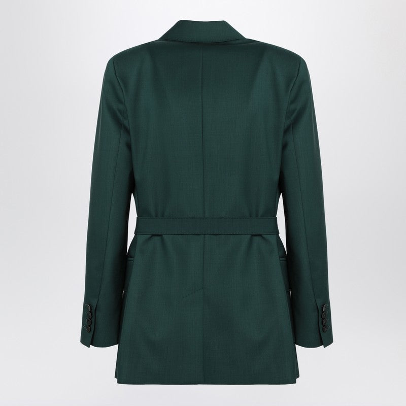 Max Mara Green Wool Canvas Jacket With Belt Women