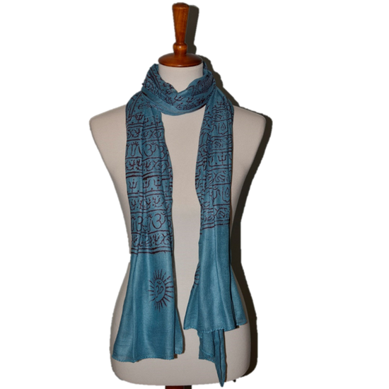 OM Hand Block Bhakti Yoga Prayer Sanskrit Hindu Mantra Shawl by OMSutra