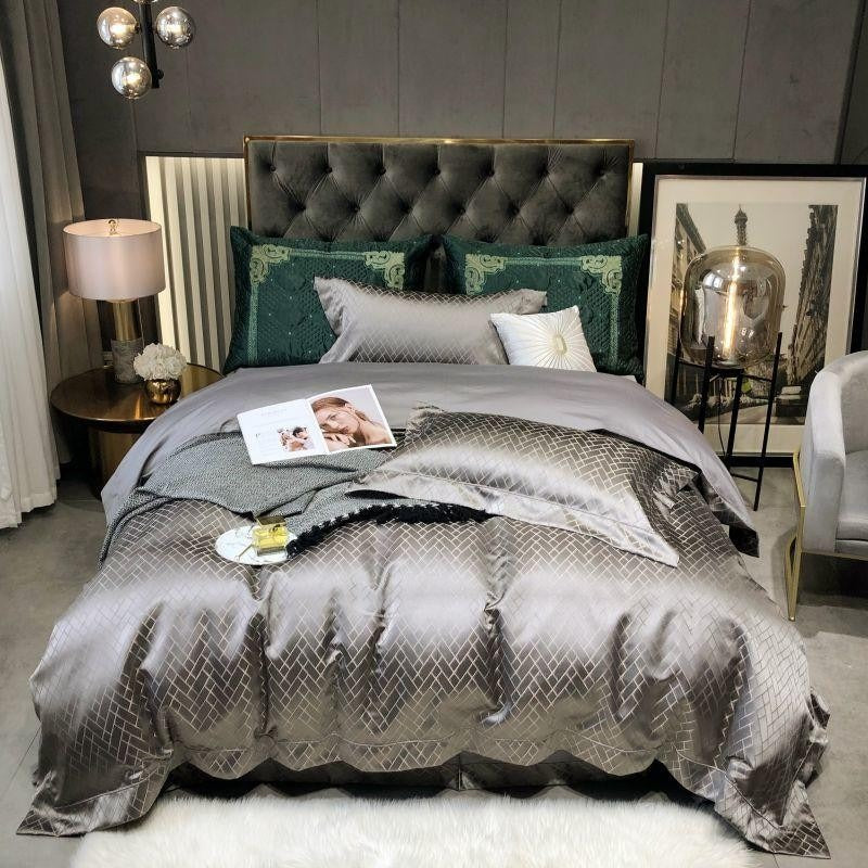 Talia Black Gold Cotton Satin Bedding Set | 3CARATS