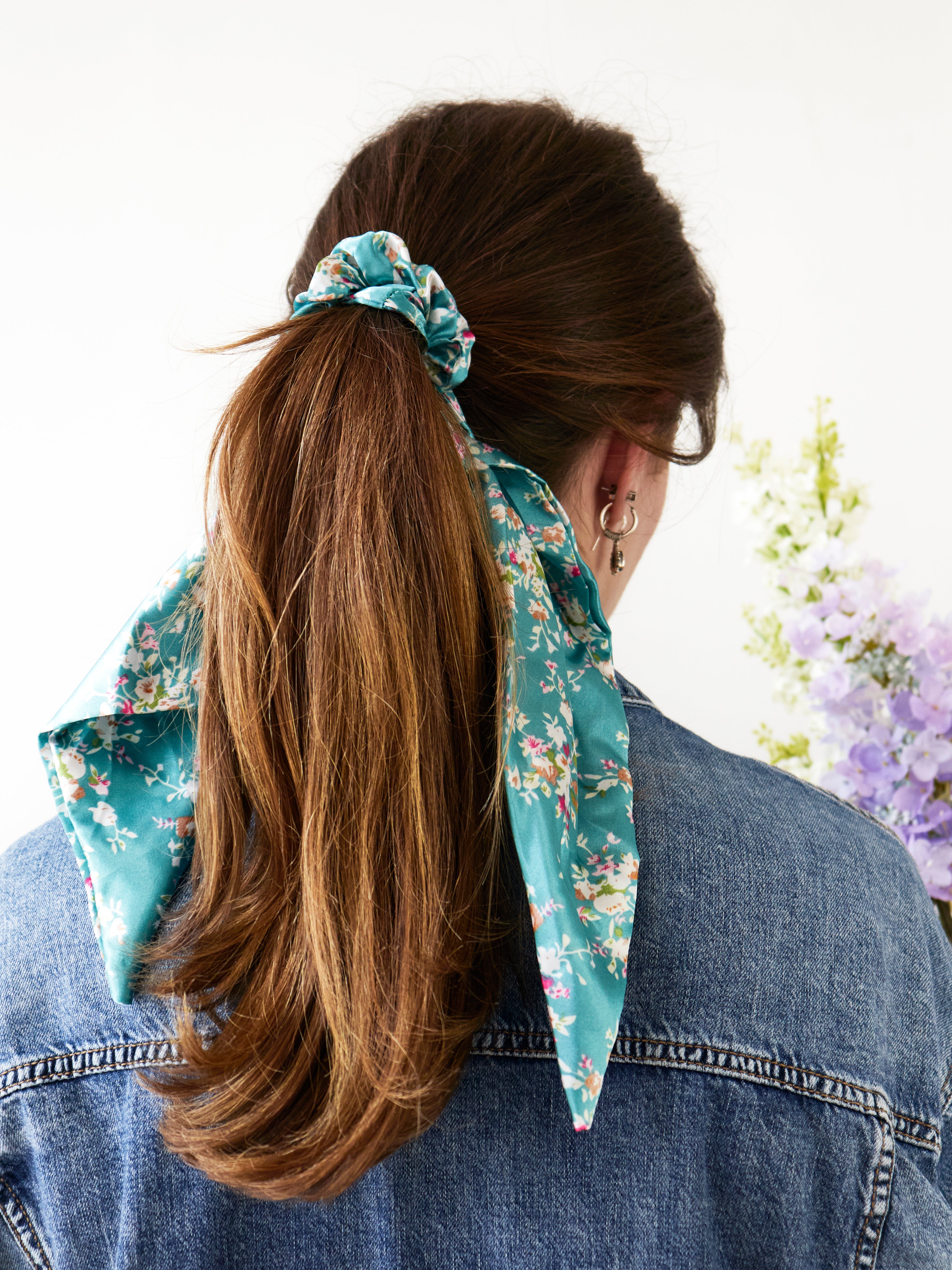 Teal Satin Scarf Scrunchie