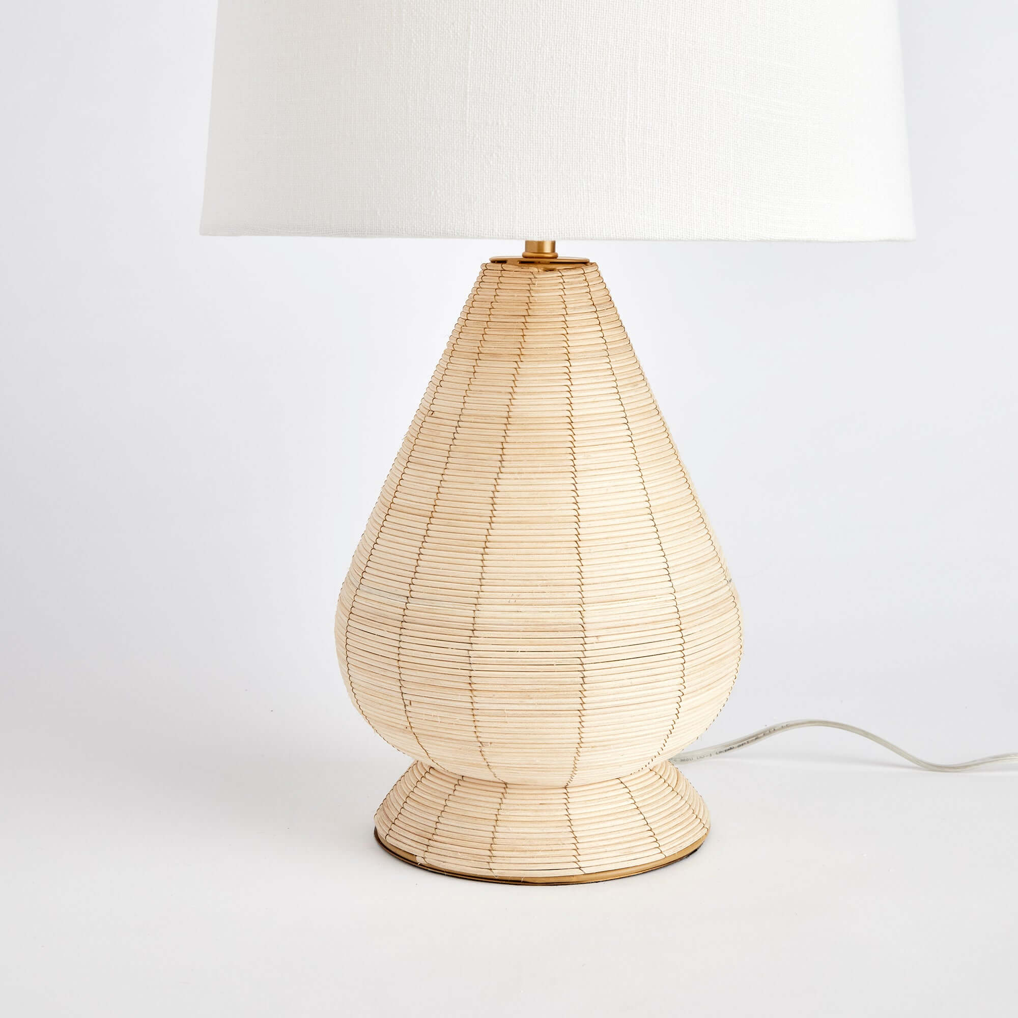 Teardrop Rattan Table Lamp with White Linen Shade
