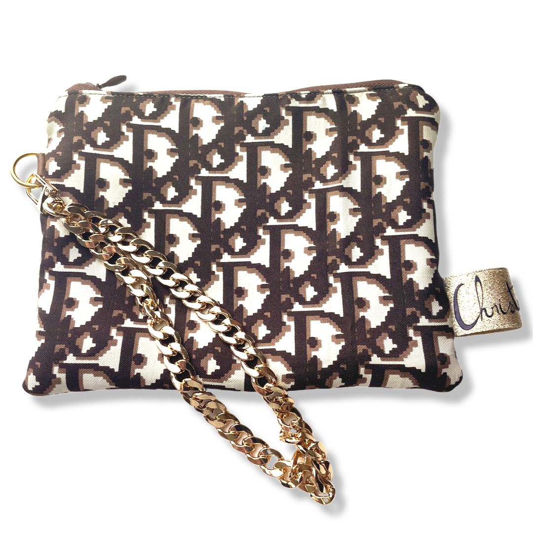 Trotter Brown Vintage Silk Scarf Wristlet Bags