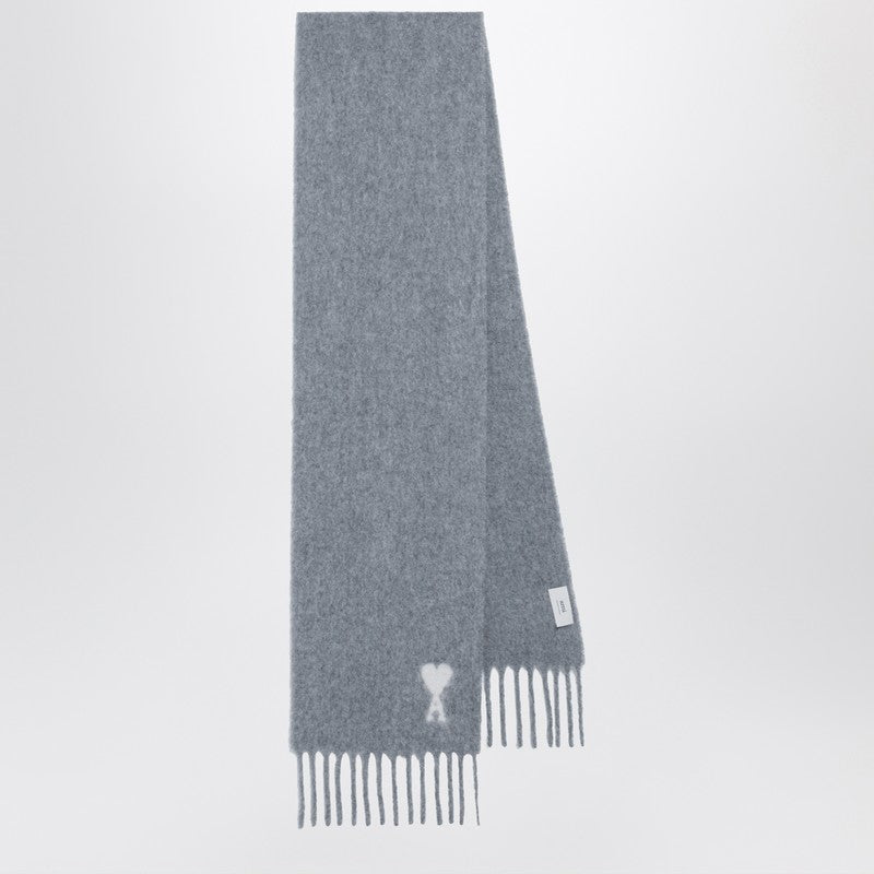 Ami Paris Grey Ami De Coeur Scarf Men
