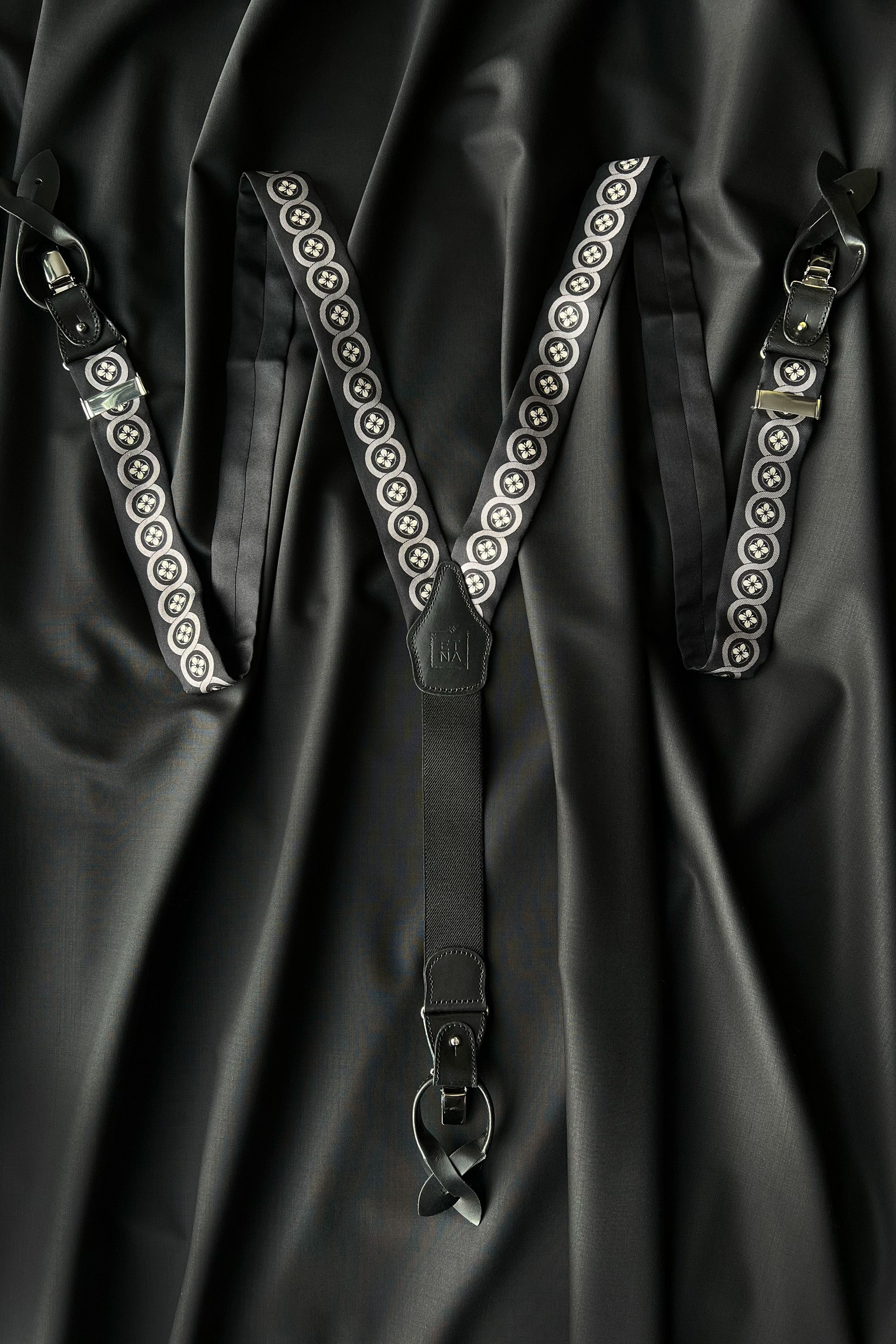 Sicily Chalk White Floral Patterned Silk Suspenders