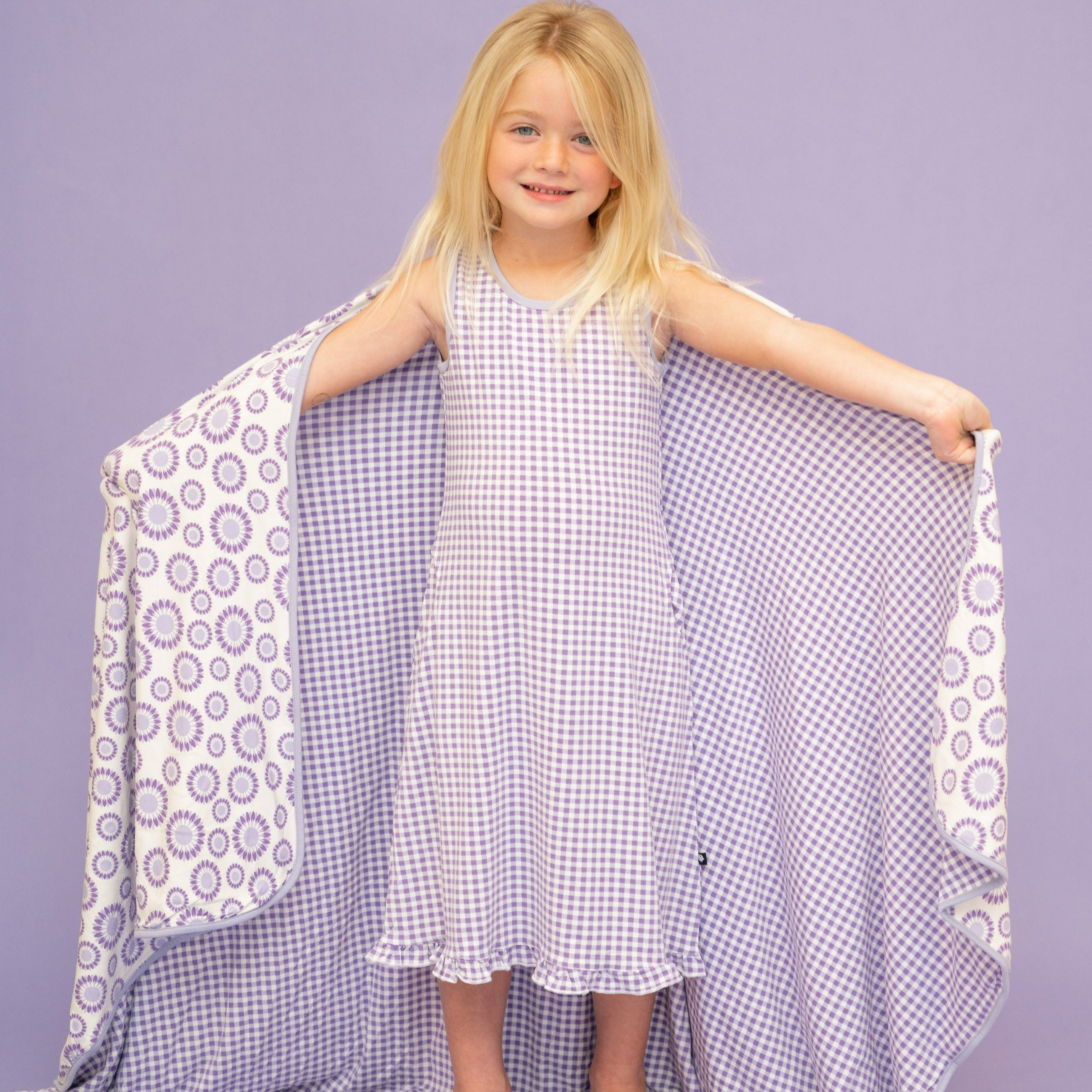 Big Kid Blanket - Sunflower Purple/Gingham Purple