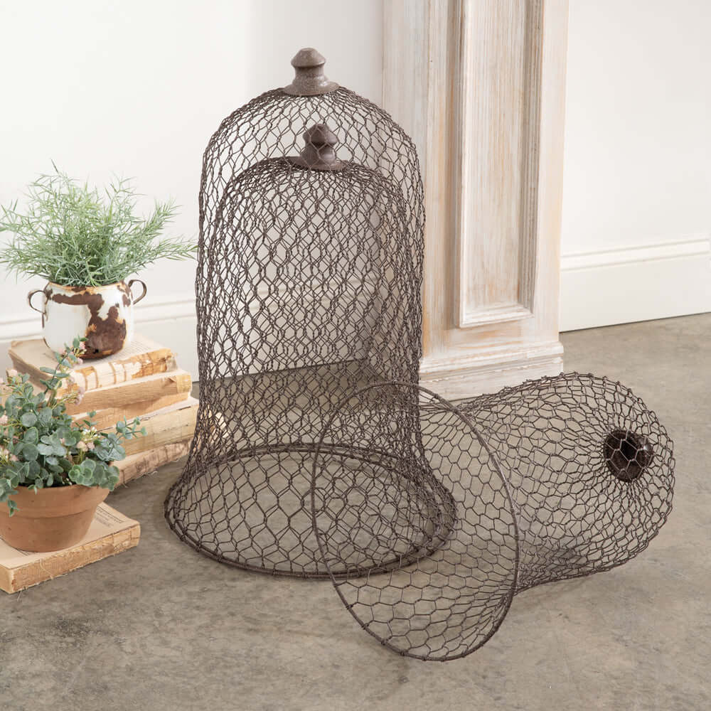 Vintage Farmhouse Chicken Wire Cloches (Set of 3)