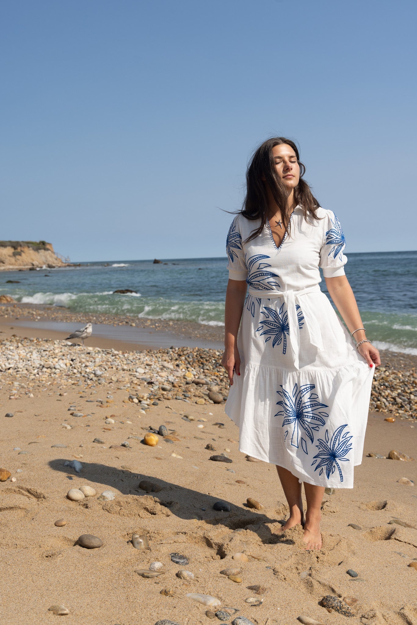 Viola Dress in Blue Abs Palms