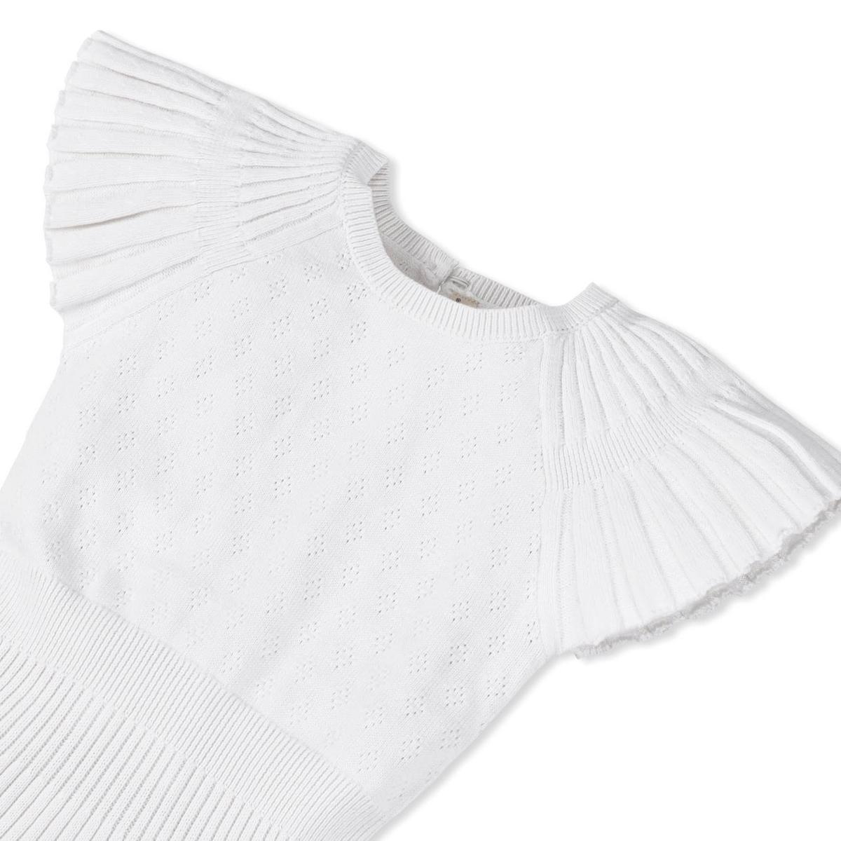 Baby Organic Flutter Sleeve Sweater Dress - White Diamond Pointelle