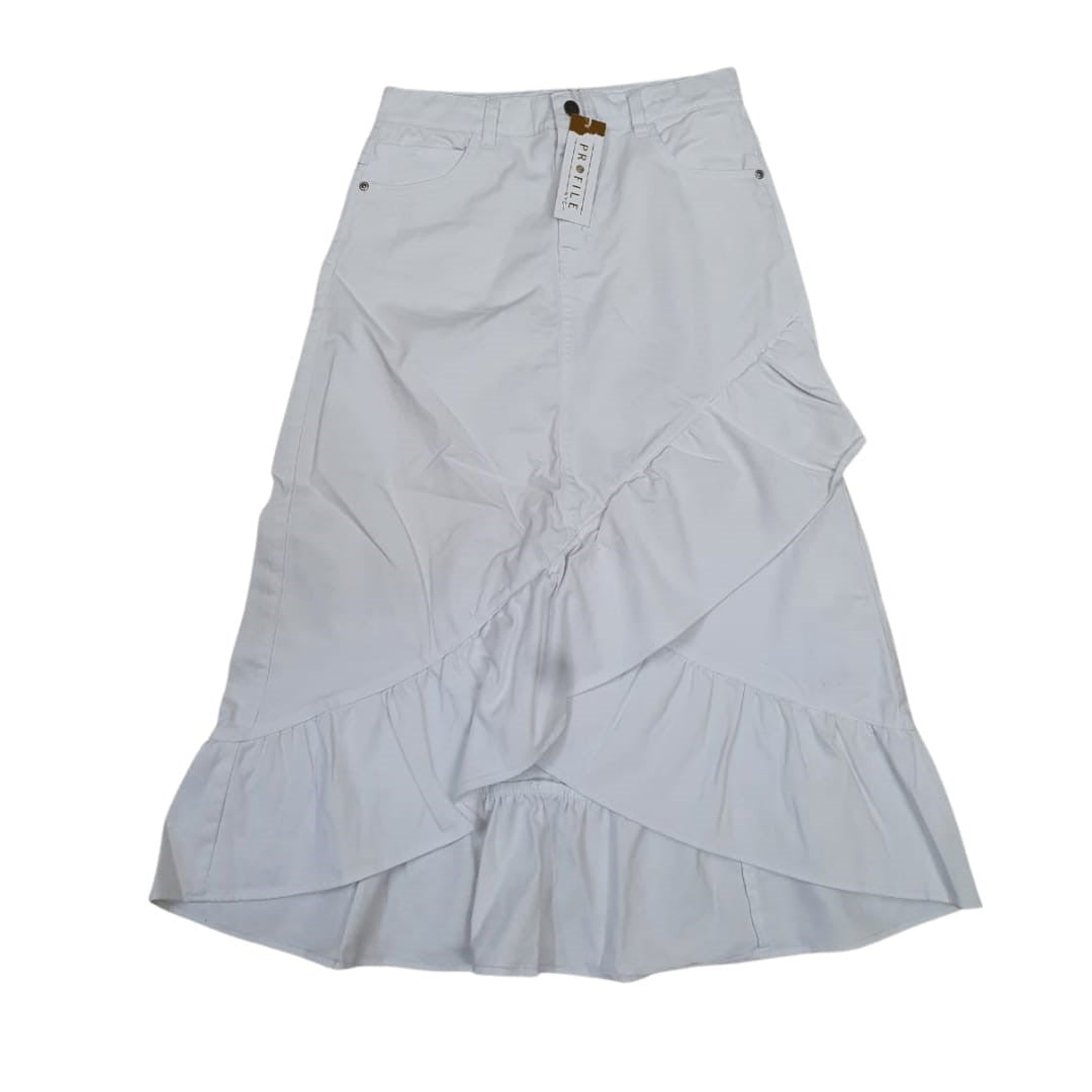 DENIM SKIRT WITH RUFFLE DETAIL