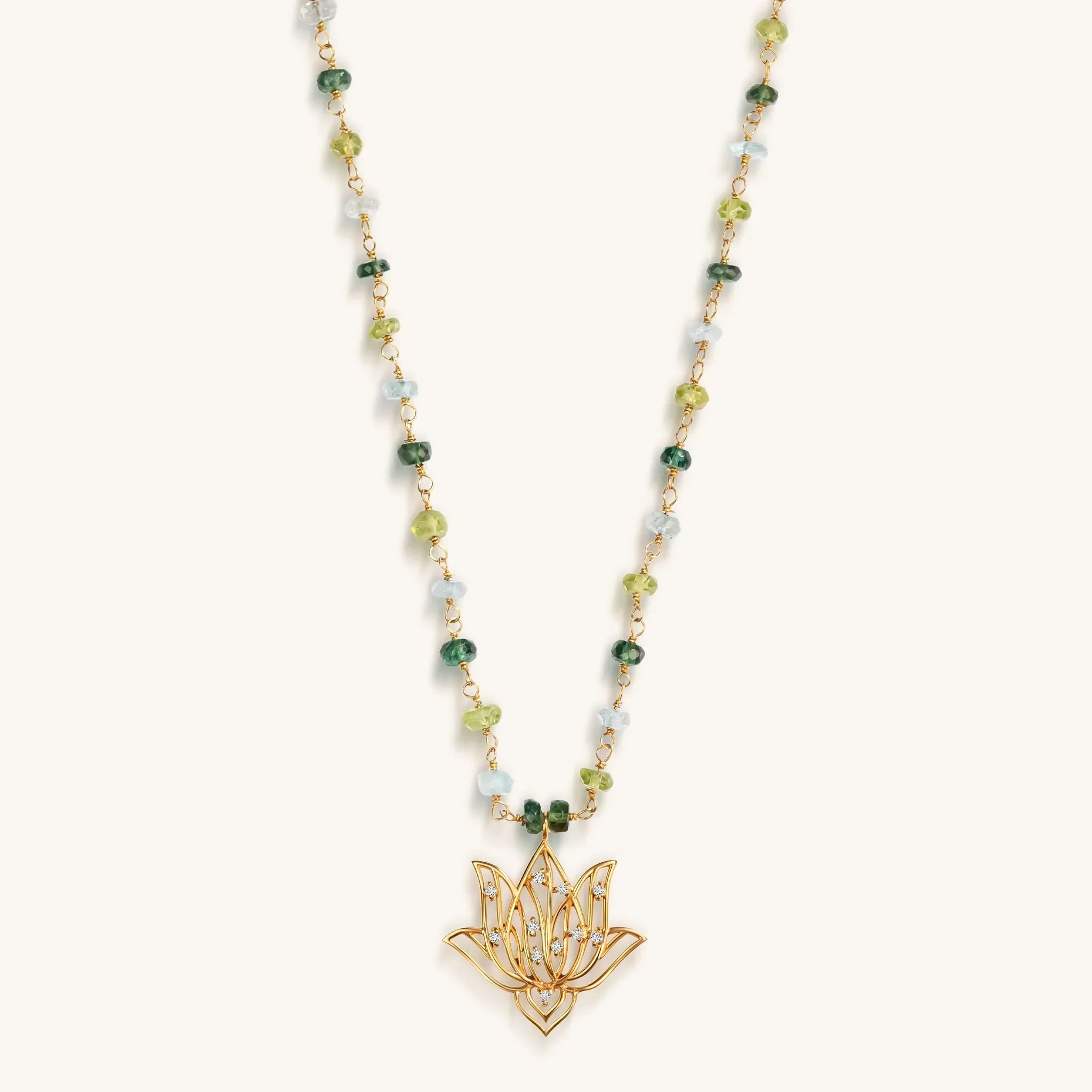 Genuine Enlightenment - Lotus Peridot Aquamarine Apatite Necklace