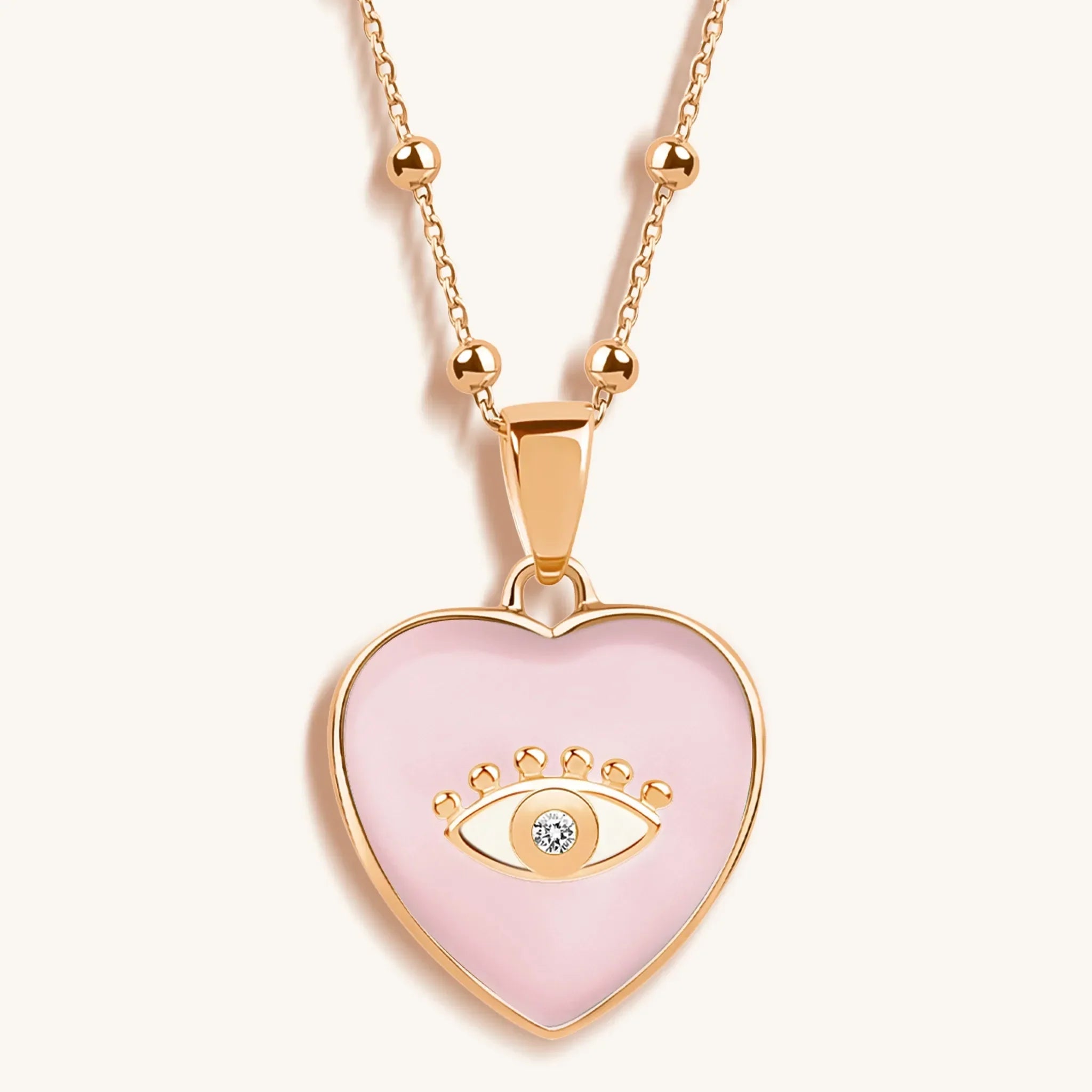 Harmonious Emotions - Mother Of Pearl Heart Evil Eye Necklace