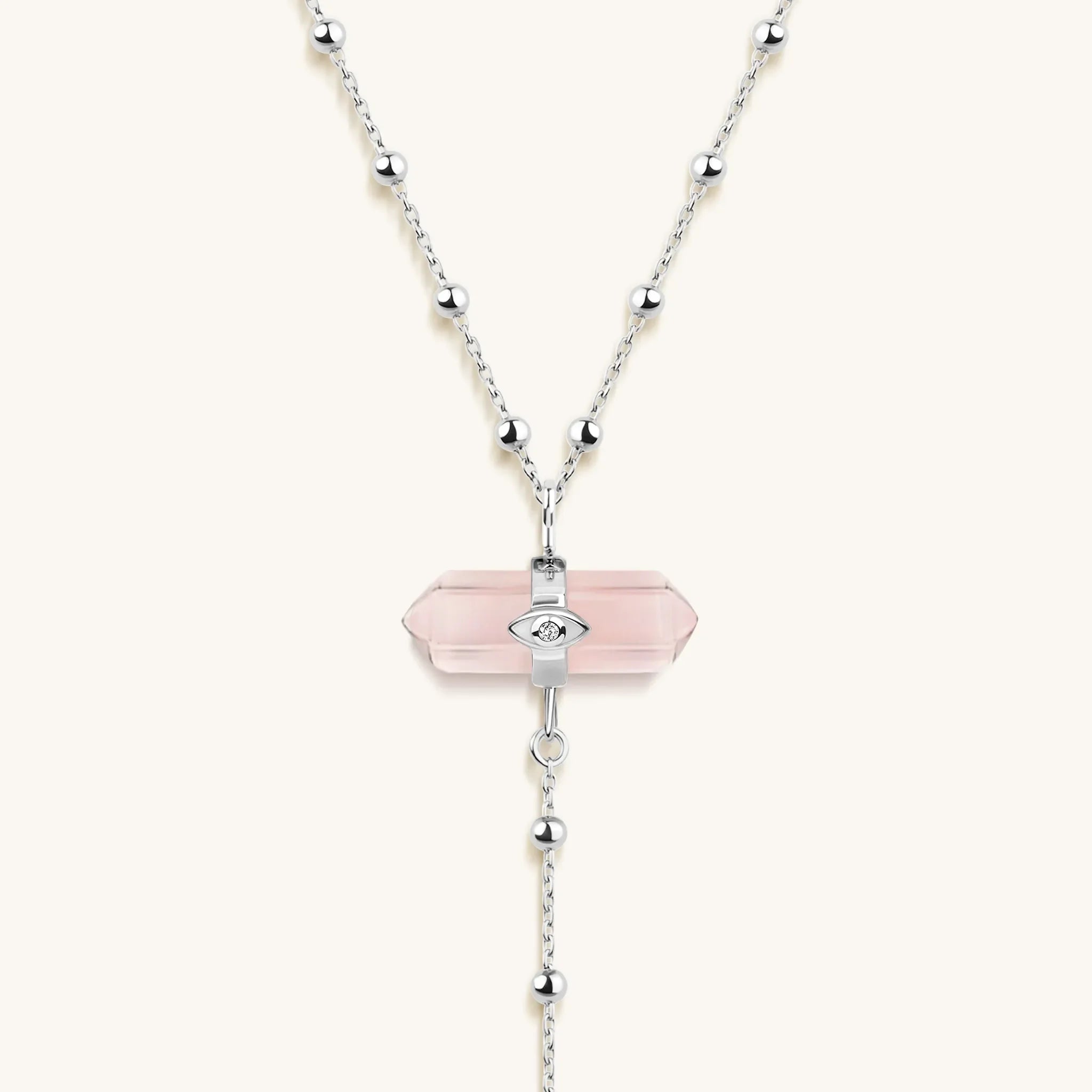 Guided by Love - Rose Quartz Silver Evil Eye Necklace