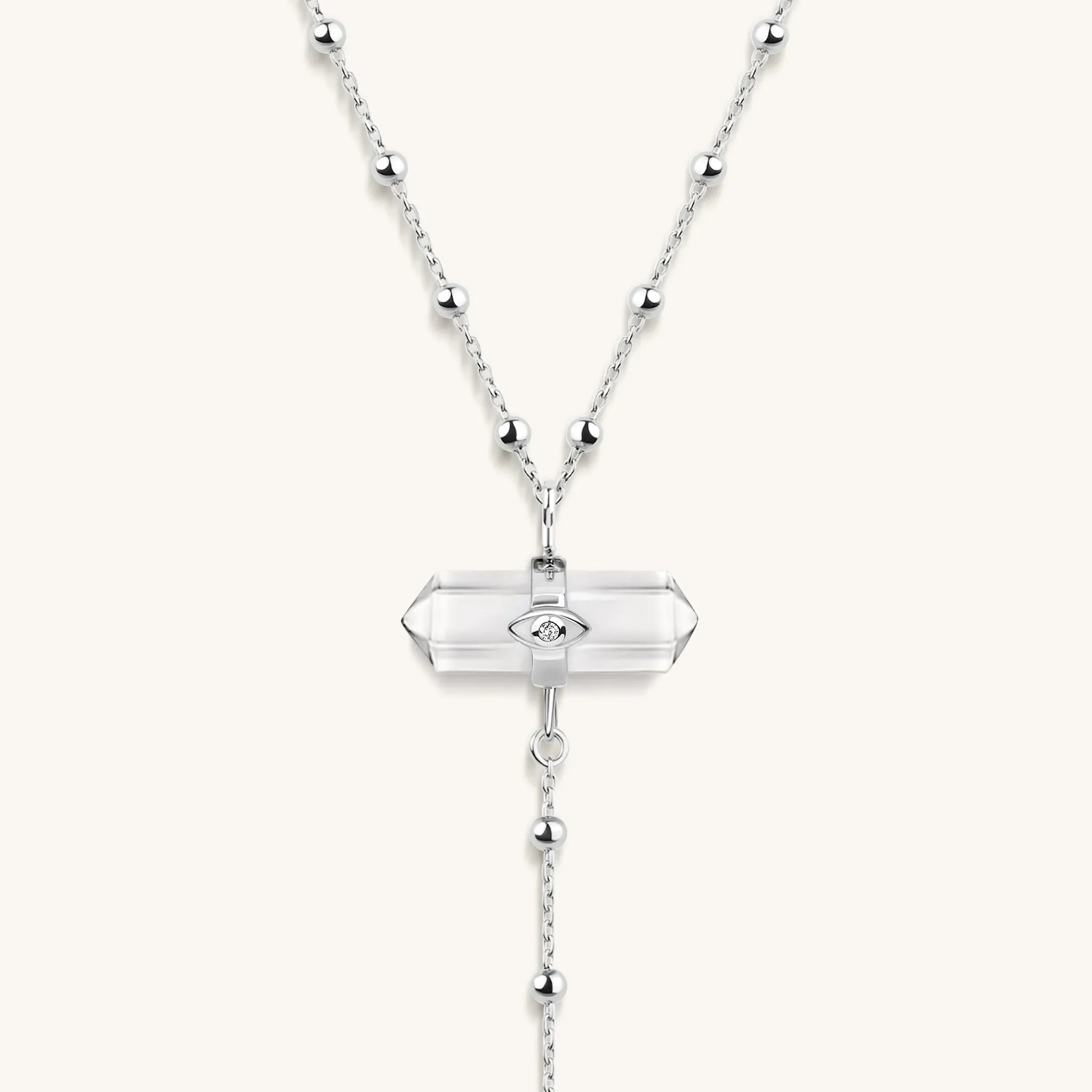 Clear Mind - Crystal Quartz Silver Evil Eye Necklace