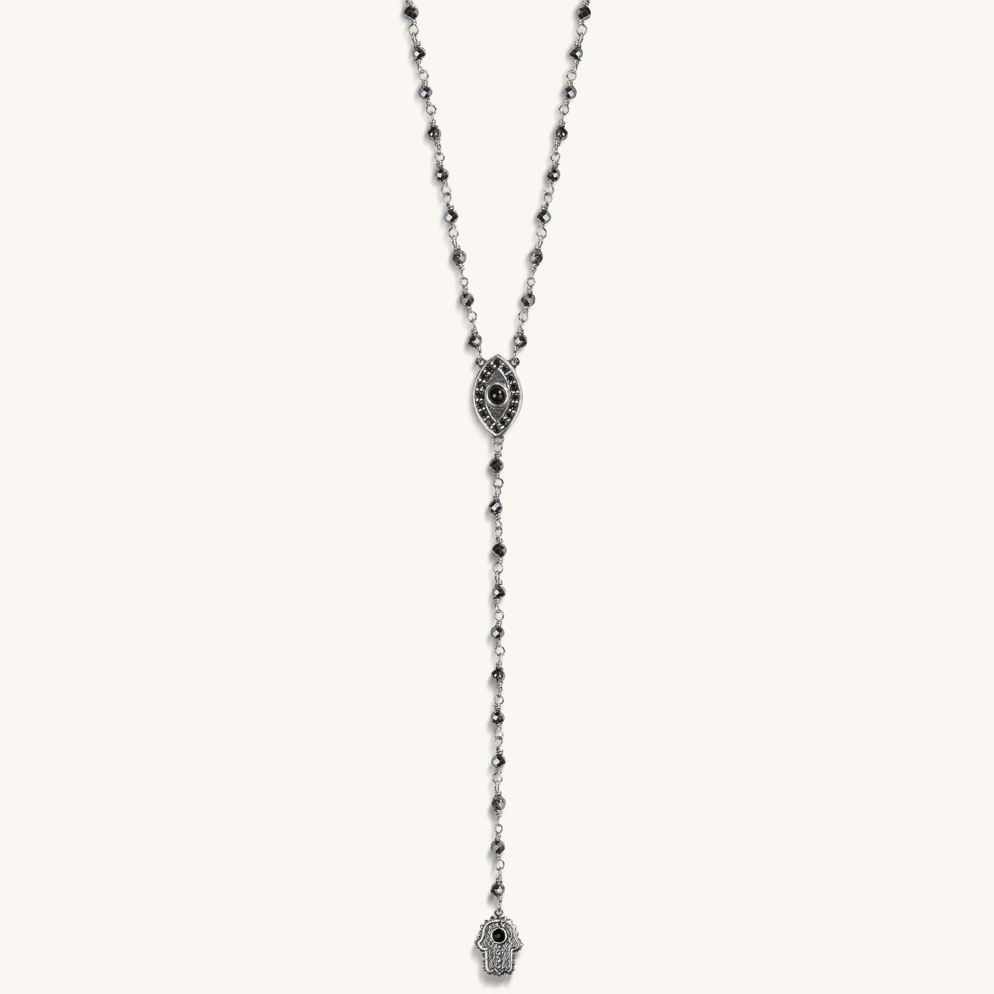 Stand in Strength Rosary Hematite Stone Necklace
