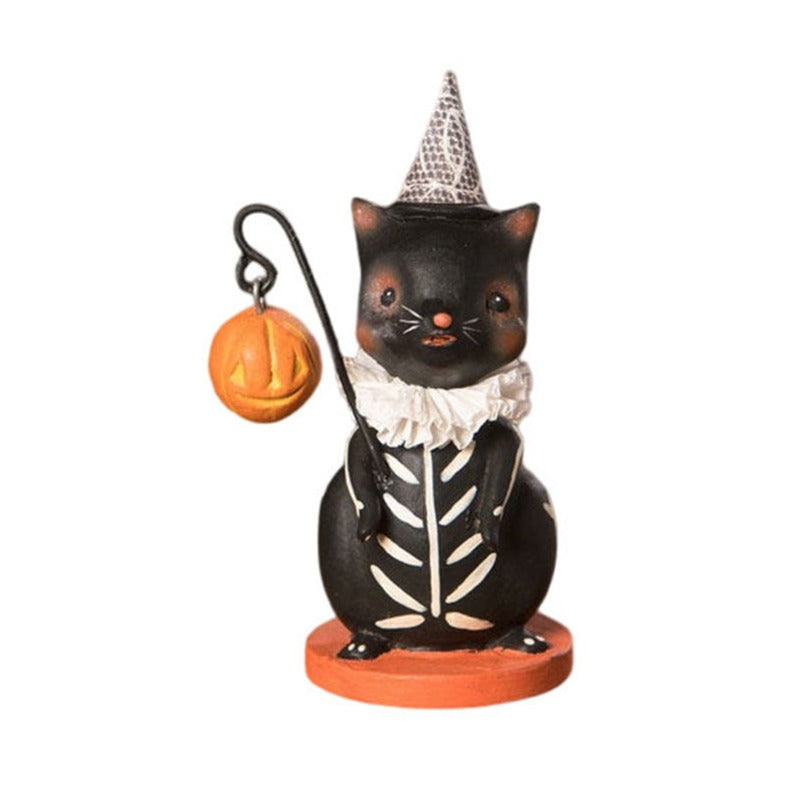 Skeleton Cat with Lantern by Bethany Lowe Designs