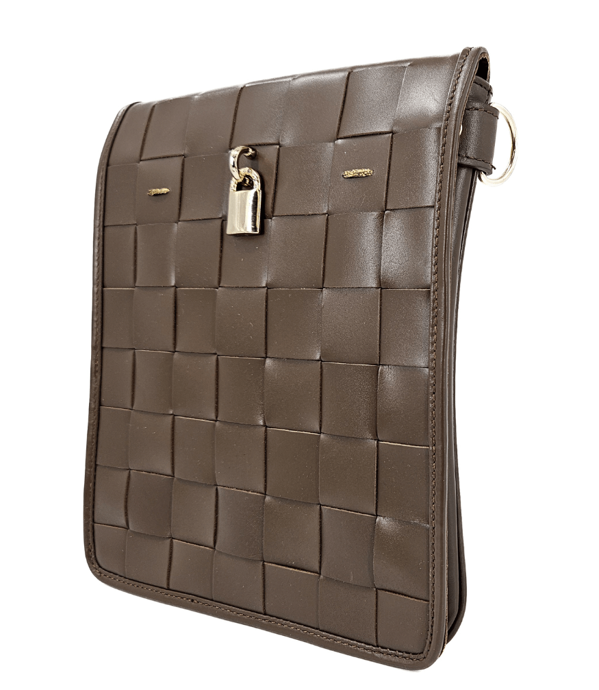 Woven Leather Chocolate Crossbody Bag