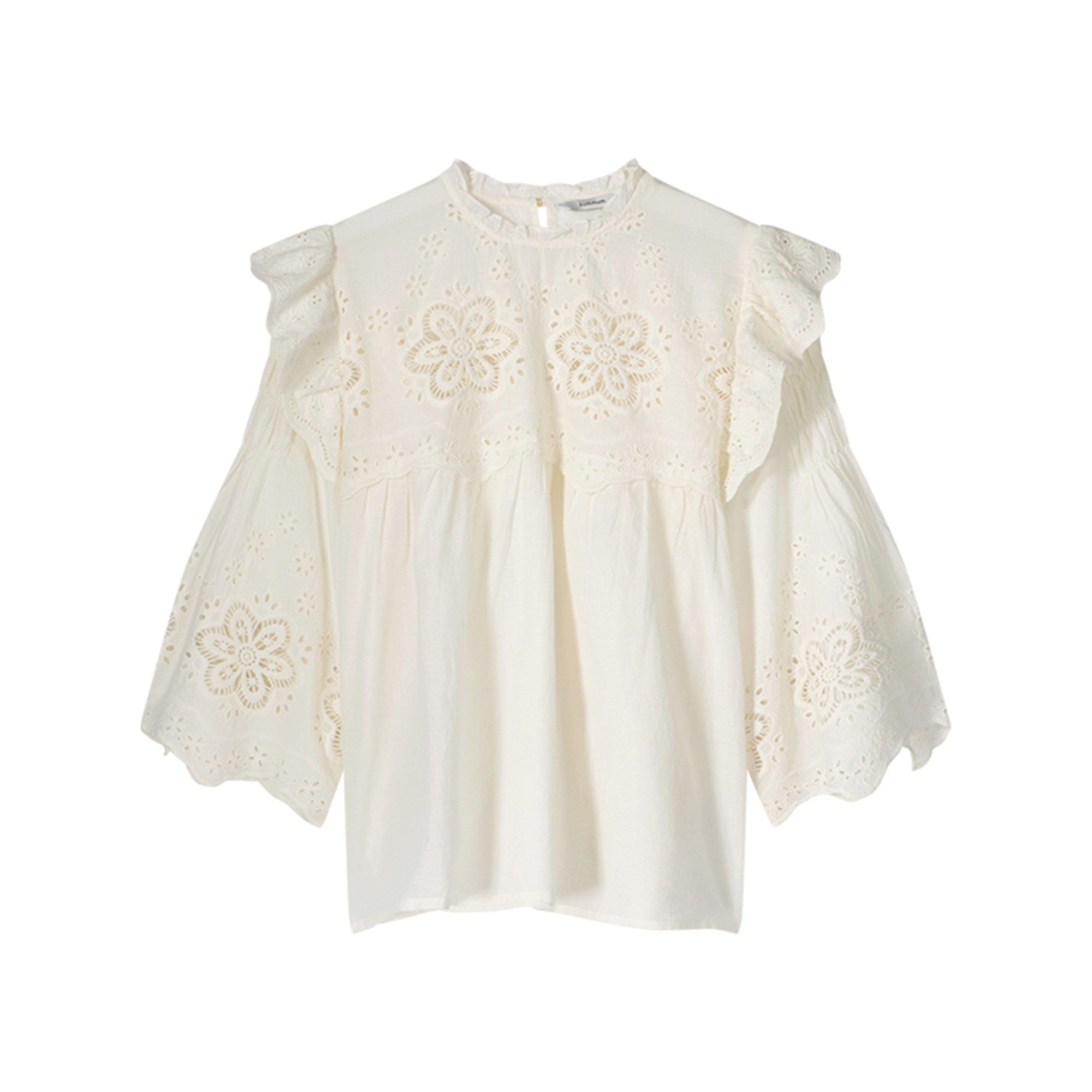 Blouse cotton voile embroidery - White