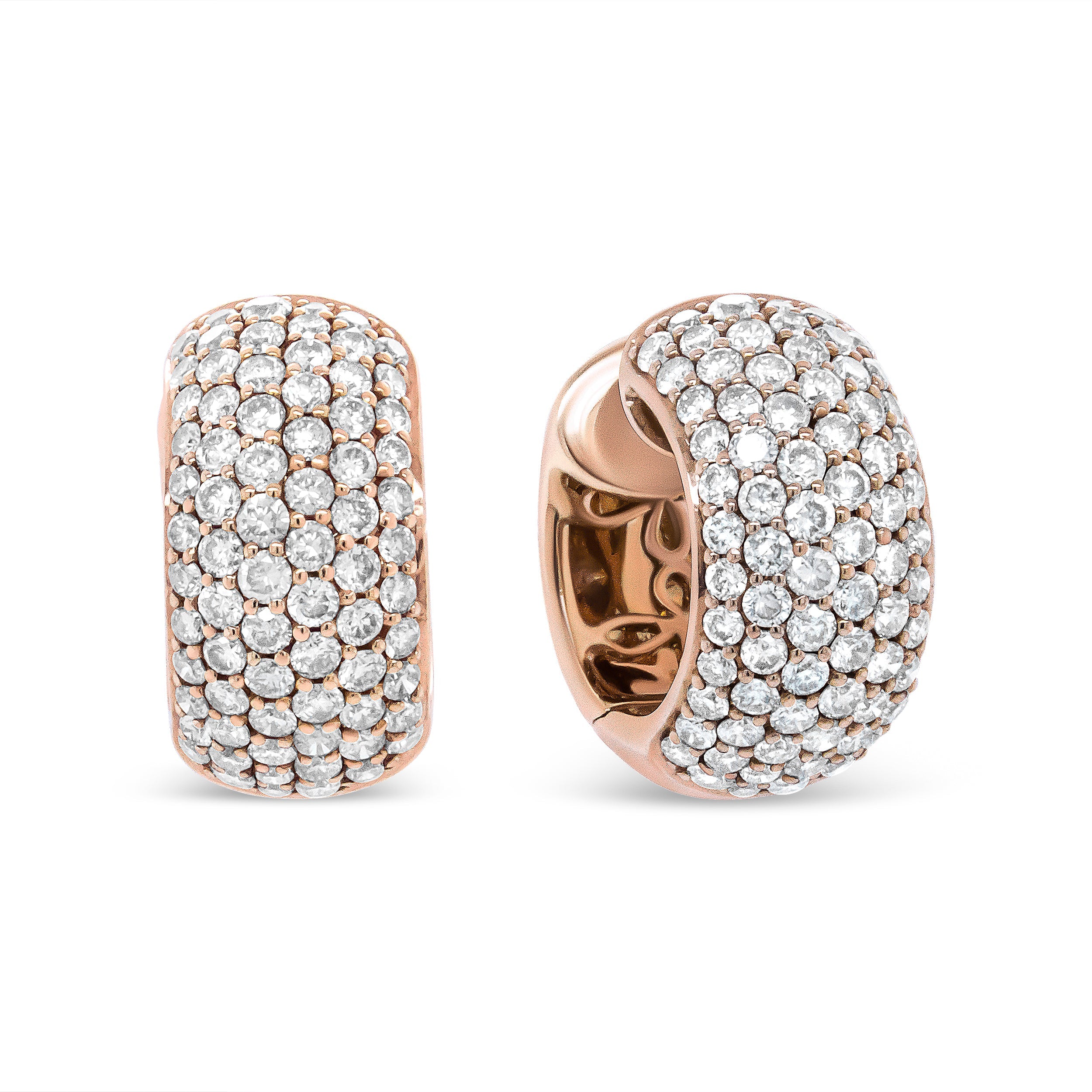 18K Rose Gold 3 1/8 Cttw Round Diamond Dome Hoop Earrings (J-K Color, Vs1-Vs2 Clarity)