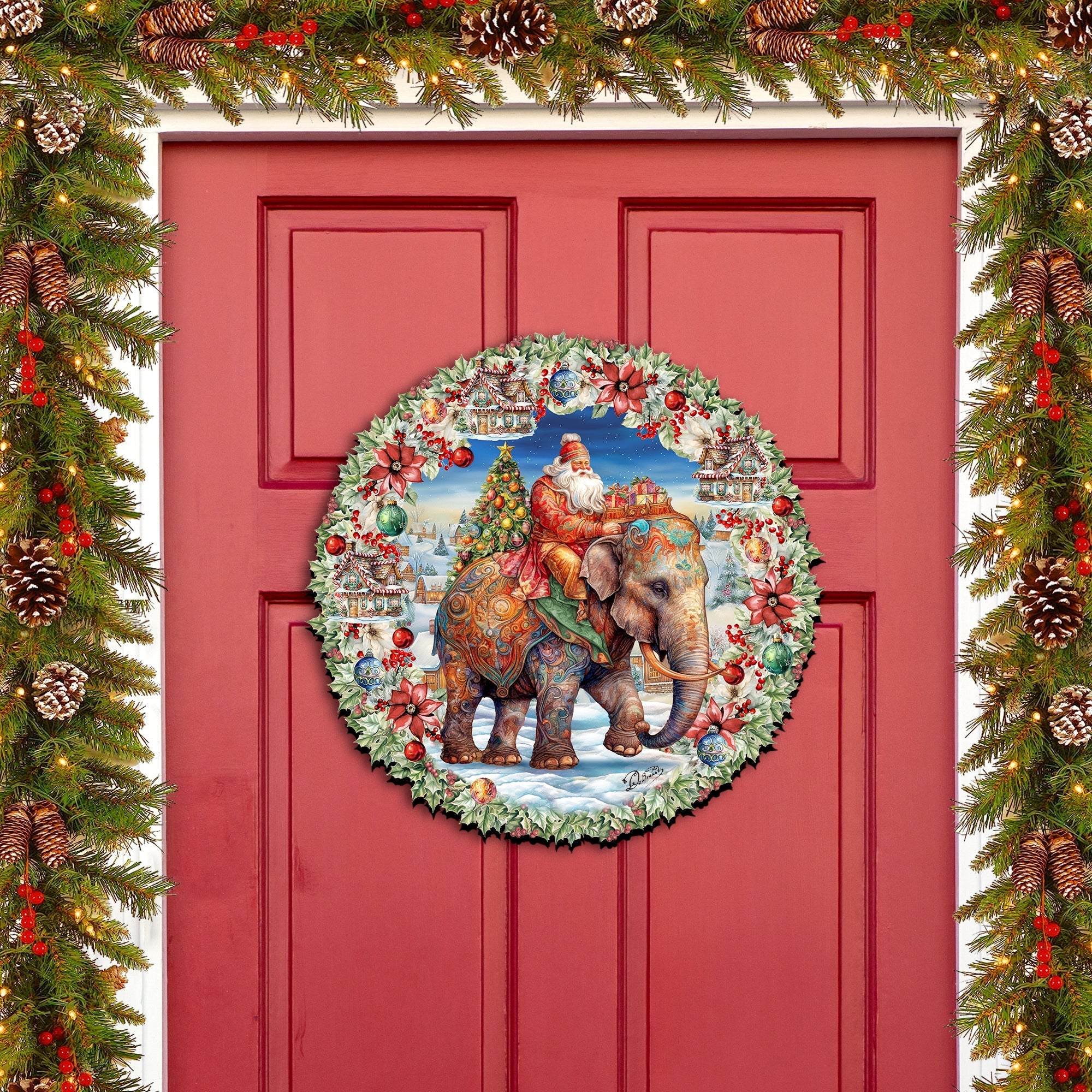 Santa on Elephant Holiday Door Decor by G. Debrekht - Christmas Decor - 8611043H