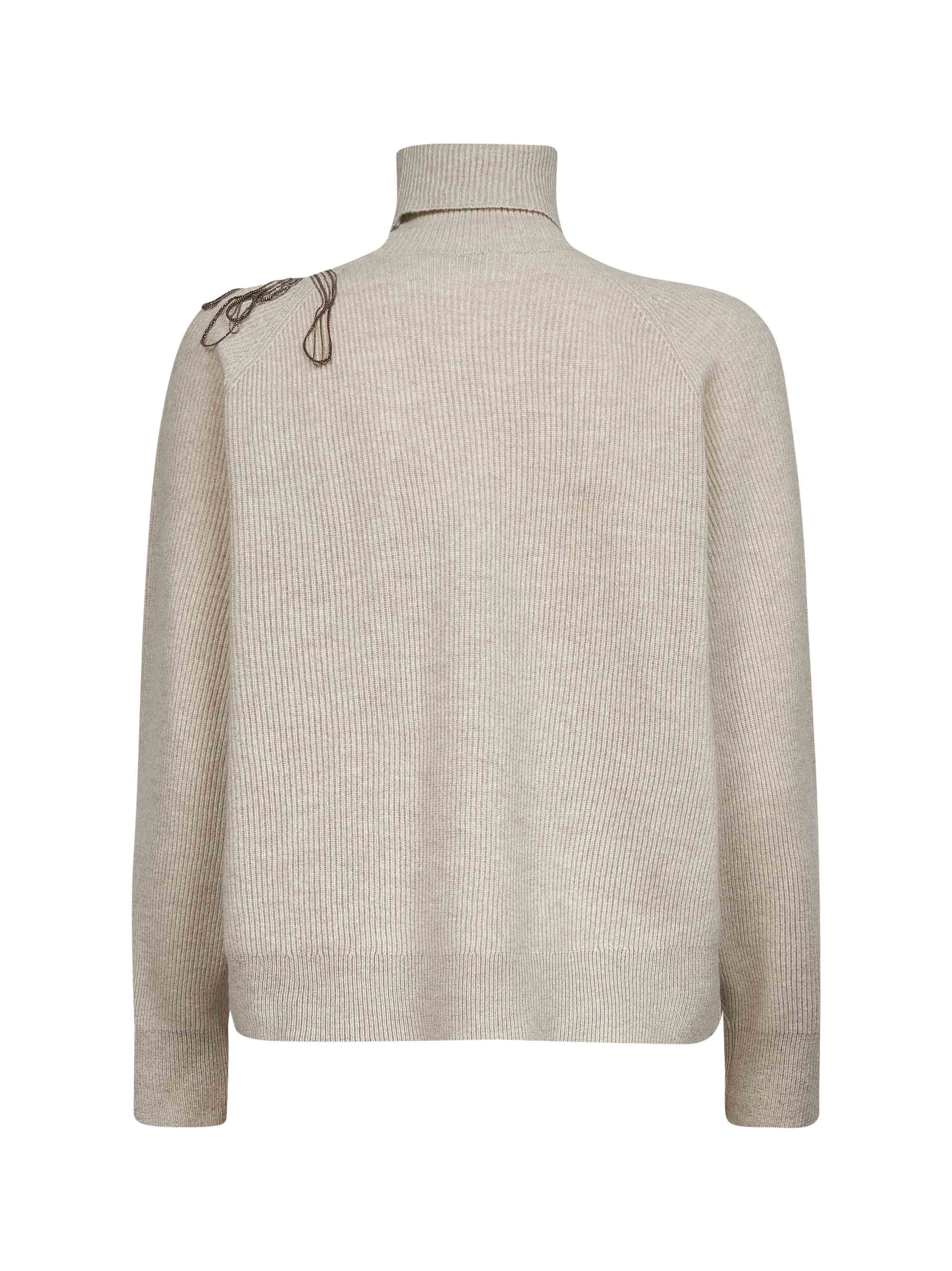 Brunello Cucinelli Women Beige Cashmere Embroidered Roll Neck Sweater