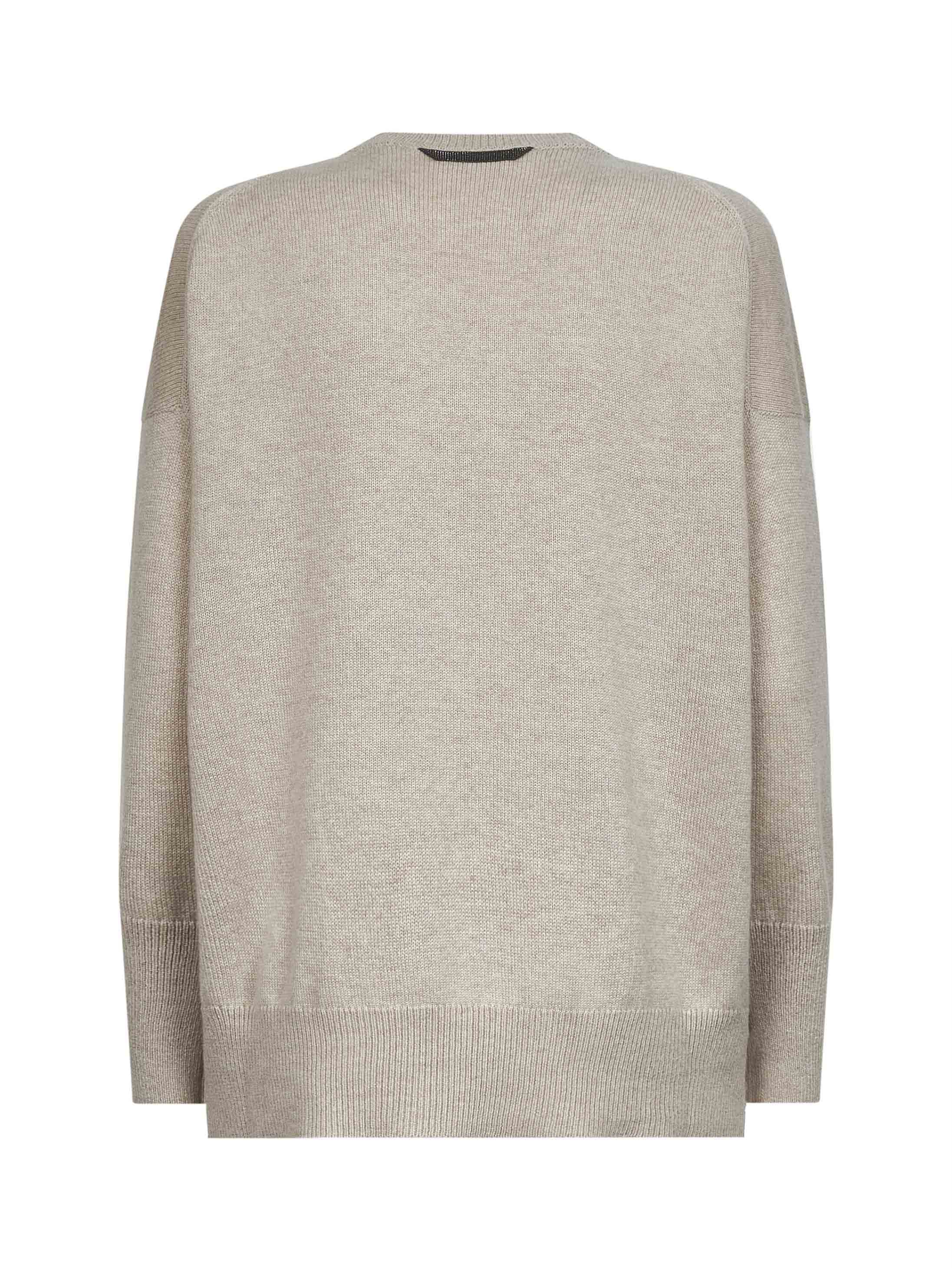 Brunello Cucinelli Women Beige Cashmere Sweater With Monili